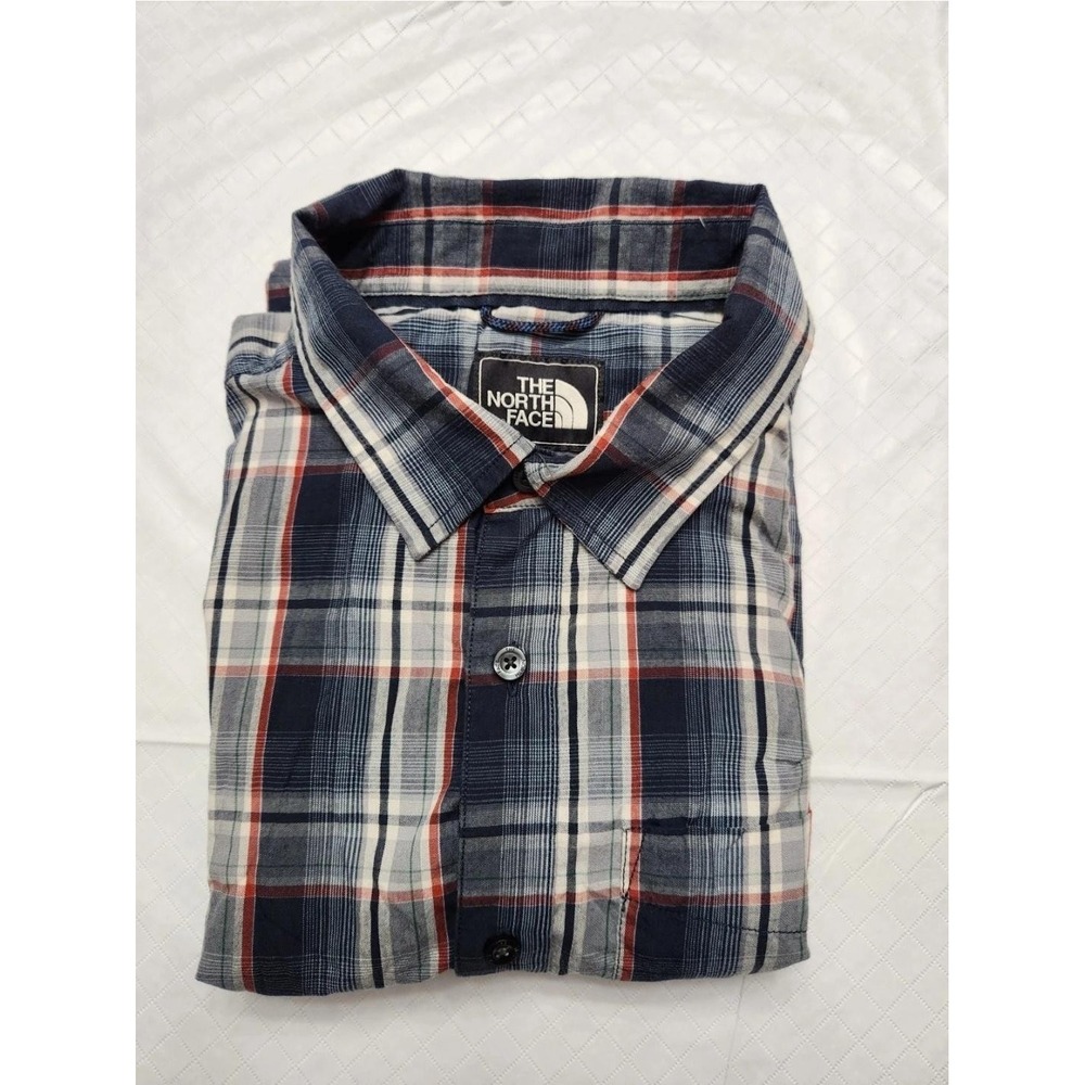 North Face Shirt Mens Large Blue‎ Red Plaid Short Sleeve Button Up Outdoor